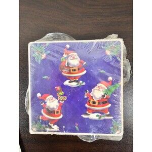 Vintage Santa Claus Ceramic Coaster Set of 4 with Holder Holiday Decor
